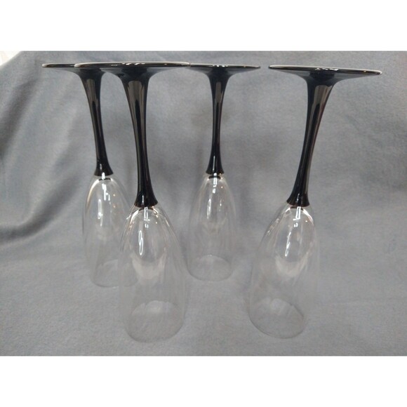 Set of 4 Swirl Unmarked Luminarc/Arcoroc? Black Stem Champagne Flutes Glasses - Picture 7 of 14